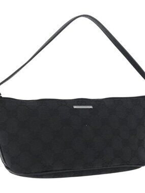 GUCCI GG Canvas Accessory Pouch Black Silver 07198 Auth BSZ147V